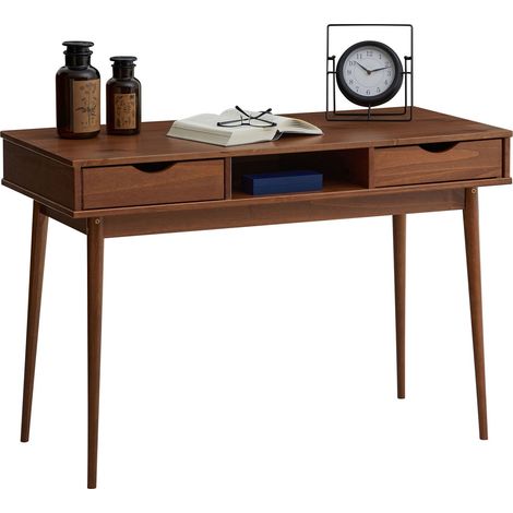 Idimex – Bureau droit en pin massif – Couleur châtaigne – 2 tiroirs et niche intégrée – Dimensions 75 x 110 x 50 cm (H x L x P) (1/4)