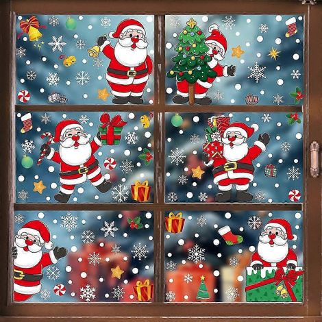 Weihnachtsdekoration, Schneeflocken-Geschenkbox, Weihnachtsmann, Glasaufkleber, Schneeflocken-Glöckchen, Partydekoration, statisch haftender Aufkleber [6 Kombinationen] BQ414 (1/3)