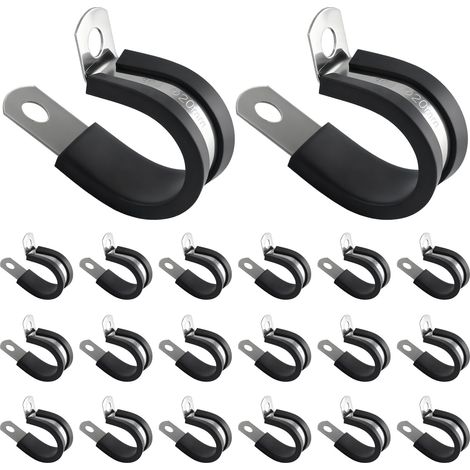 20 Pièces Colliers de Serrage en Acier Inoxydable 304, Colliers de P Doublés de Caoutchouc, Colliers de Fixation de Tubes de Câble avec Insert en Caoutchouc Pour Tuyau, Câble et Montage (20mm) (1/5)