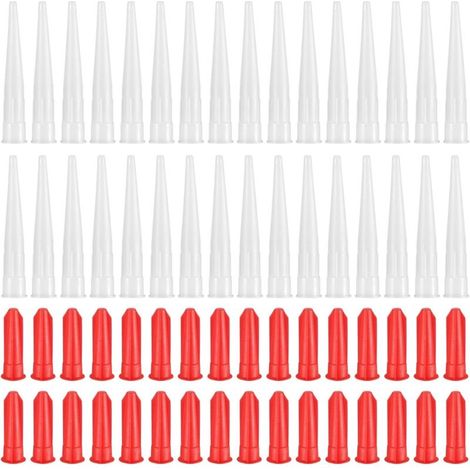 32 Set Embouts de Cartouche en Silicone, Buses de Calfeutrage, Applicateur Buse de Cartouche de Mastic de Rechange en Silicone, Outil d'Étanchéité avec Bouchons Rouges pour Scellage à Calfeutrer (1/5)