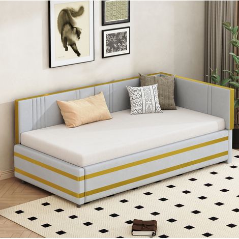 Letti con cassetti 140x200cm letti matrimoniale adulti/bambini, vano contenitore aperto, USB, LED, legno, senza materasso, bianco (1/5)