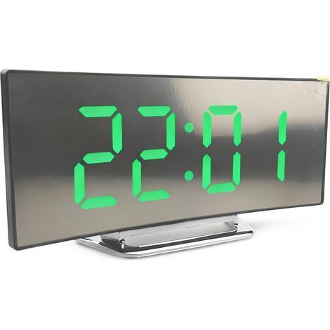 Orologio da tavolo creativo e curvo con grande schermo LED, funzione snooze e finitura a specchio per casa e ufficio (1/5)