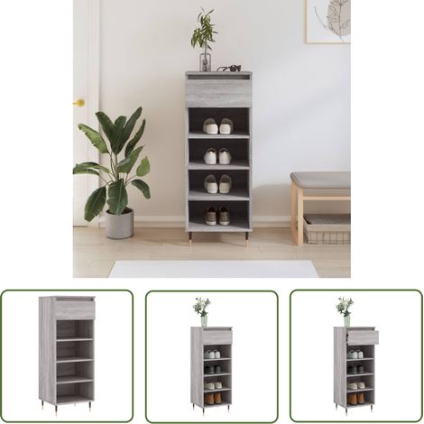The Living Store Armoire à chaussures Sonoma gris 40x36x105 cm Bois d'ingénierie - Armoire À Chaussures - Rangements Chaussures - Rangement Maison - Mobilier Entrée - Étagère Chaussure (1/5)