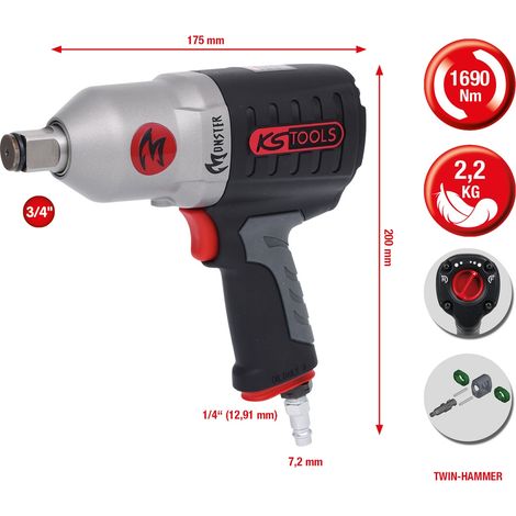 KS Tools 3/4" MONSTER Hochleistungs-Druckluft-Schlagschrauber, 1690Nm - 515.3785