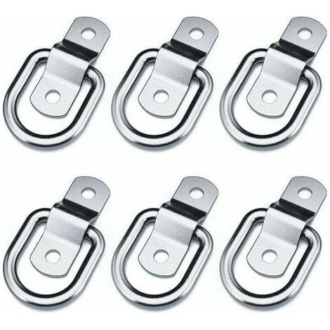 Set of 6 Heavy Duty Tie Down Rings for Mounting, Fastening, Strap, Cleat, Hook, Hitch, Trailer Anchor, with Two Carabiners, 4mm Length, 100in (39.37in). (1/5)