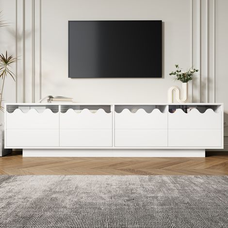 Mueble TV 170x40x45 cm blanco en MDF y tablero de partículas con 4 puertas y estantes de vidrio templado (1/5)