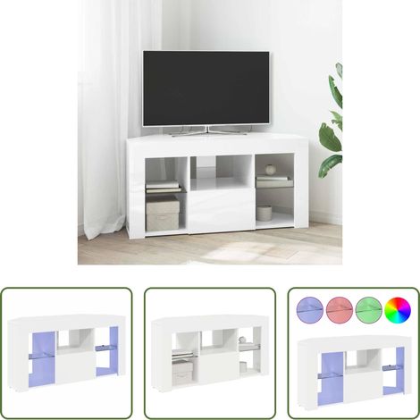 Meuble tv led - Meuble TV LED d'Angle Blanc brillant 100 x 40 x 50 cm (1/5)