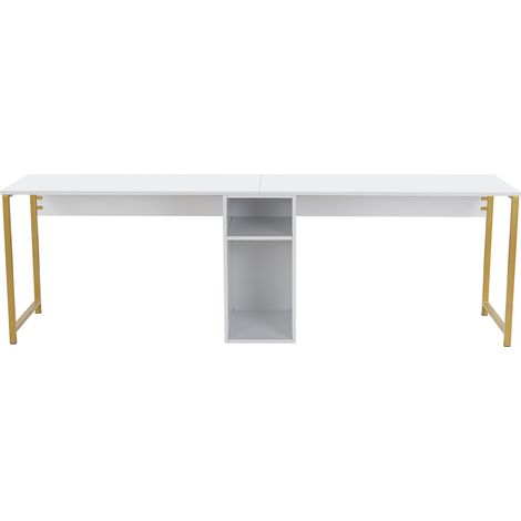 Schreibtisch "Twin Study Desk" aus Holz – 240 x 60 x 74 cm – Goldweiß