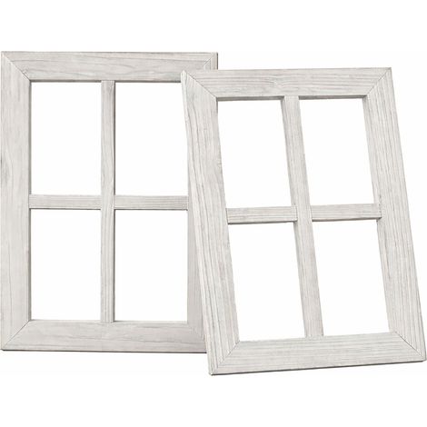 Relaxdays Dekofenster, 2er Set, Fensterrahmen Deko, HB: 40x28 cm, Landhaus, Holzfenster vintage, Sprossenfenster, weiß