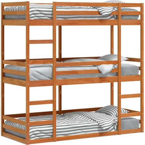 Maison Exclusive - Letto Castello Triplo Marrone Cera 90x190cm Legno Massello Pino