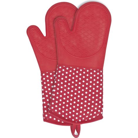 Gants de Cuisine Silicone Rouge - 1 Paire, résistant à la Chaleur, Coton, 18.5 x 37.5 cm, Rouge (1/4)
