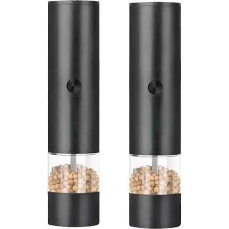 Set of electric salt and pepper mills - automatic battery-operated pepper mills - adjustable grind size (set of 2 - black) (1/5)