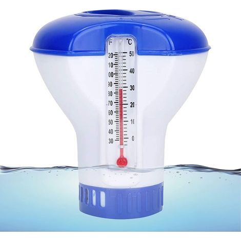 Distributeur flottant de produit, diffuseur de chlore flottant avec thermomètre pour piscines, distributeur flottant automatique, diffuseur de chlore flottant de 20 cm pour piscines (1/5)