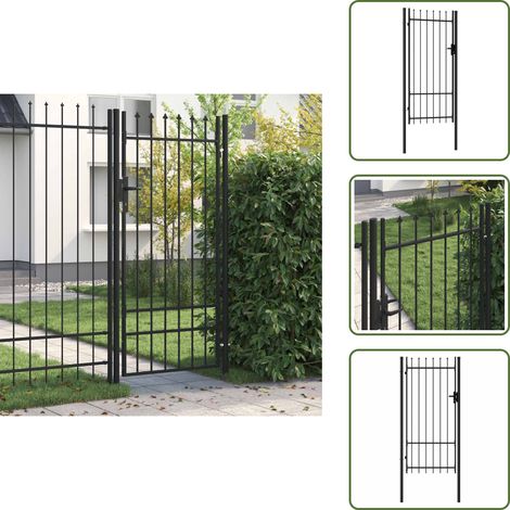 Zauntor Einzelflügel mit Speerspitzen Stahl 1 x 2 m Schwarz - Gartentor - Metalltor - Stahltür - Zaunteil - Zaunsystem (1/5)