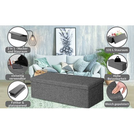 Banco de almacenamiento plegable gris oscuro, 115 cm, MDF, cubierta de PU (1/5)