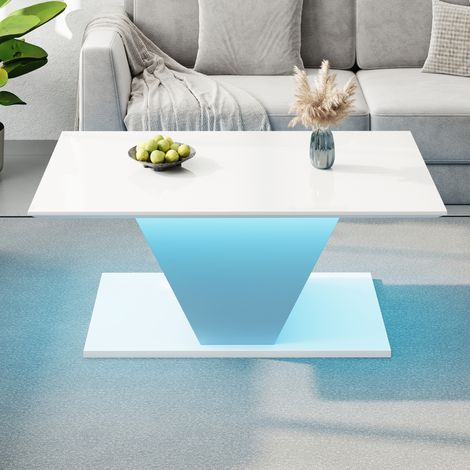 Mesa de centro 100x50x46 cm de madera blanca, LED, compacta para salón FloraGrace (1/5)