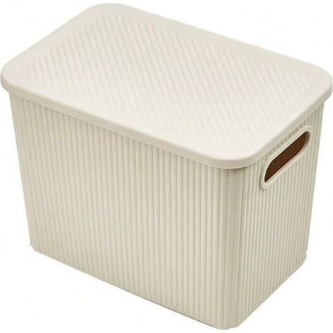 Ribelli Boîtes de rangement empilables avec couvercle et poignées - En plastique - Pour chambre à coucher, placard, bureau, cuisine - Beige,(29x19x21.3cm) (1/2)