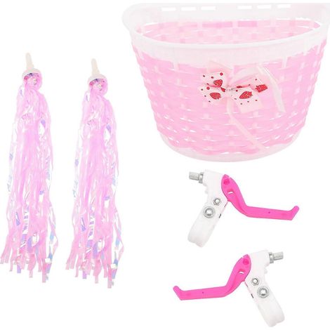 Panier décoratif pour vélo enfant avec ruban (3 ensembles, rose) (1/5)