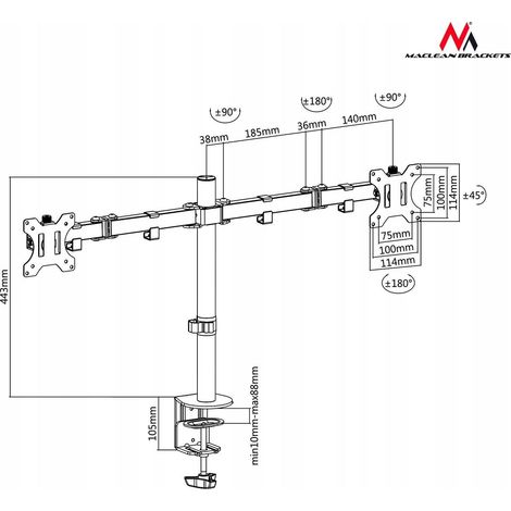 Mac-Lean Supporto doppio monitor nero per scrivania (1/2)
