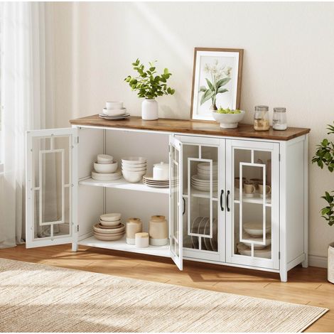 Sideboard 160 x 40 x 86 cm mit Glastüren, viel Stauraum, Weiß (1/5)
