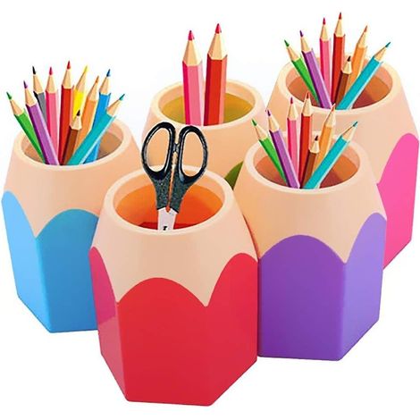 Organiseur de bureau avec porte-crayons (lot de 5 couleurs), pouvant contenir crayons, stylos et pinceaux de maquillage (1/5)