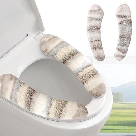 1 Paar dicke und warme Toilettensitzbezüge aus Plüsch – Waschbares und wiederverwendbares Kissen mit TPR-Haftung (Grau) (1/5)