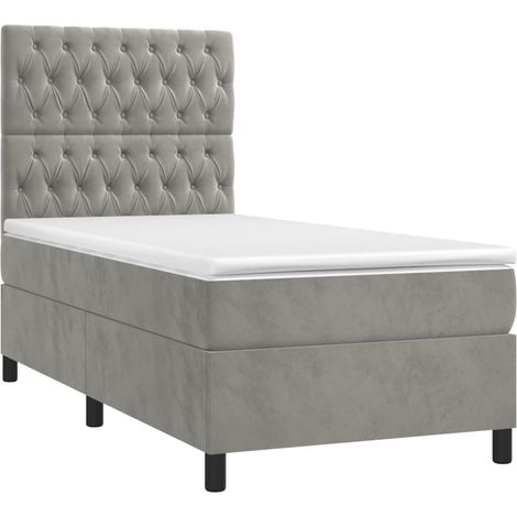 Cadre de lit LED avec sommier tête de lit matelas surmatelas 100x200 cm tissu velours gris clair TDL0207913