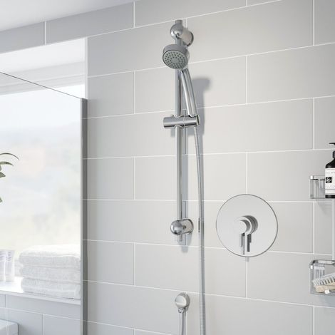 Thermostatic Concentric Concealed Shower Round Adjustable Head Riser Rail Chrome (1/5)