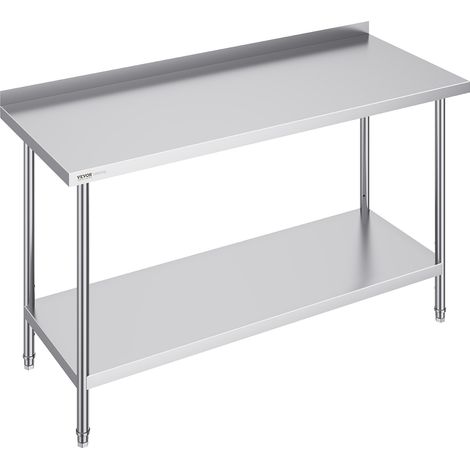VEVOR Mesa de Trabajo de Acero Inoxidable 61x152,4x91,4 cm Mesa de Preparación de Alimentos Duradera Altura Ajustable Unidad de Almacenamiento de Alimentos para Cocina Restaurante Bar Hotel Hogar