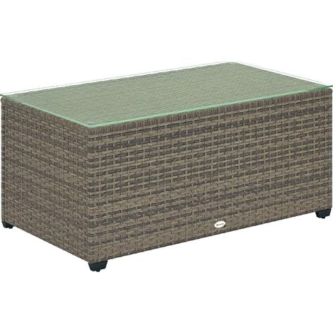 Dunkelgrauer Gartentisch aus Kunstharz, Beistelltisch 90x50x38 cm mit Tischplatte aus gehärtetem Glas, Designer-Gartenmöbel für Terrasse und Balkon.