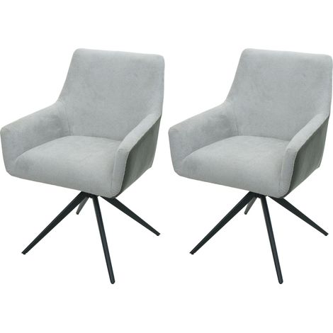 Set 2x sedie poltroncine con seduta girevole HHG-081 tessuto grigio chiaro ecopelle grigio scuro