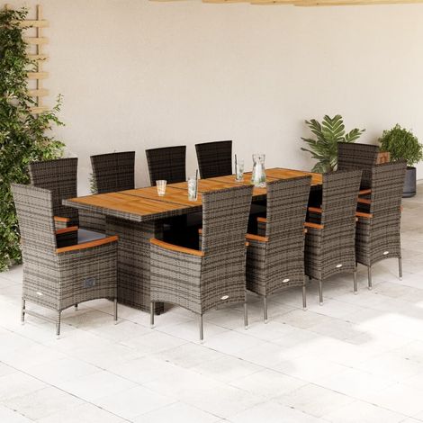 11-tlg. Garten-Essgruppe mit Kissen Grau Poly Rattan (1/5)
