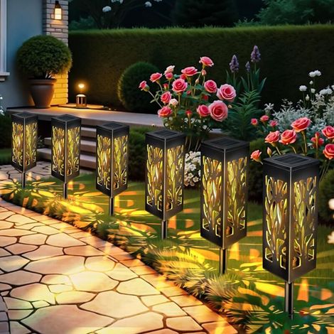 Lot de 6 Lampes Solaires Exterieur Jardin, IP65 Étanche Lumiere Solaire Exterieur Design Unique, Blanc Chaud Solaire de Jardin Décoration Lampes (1/5)