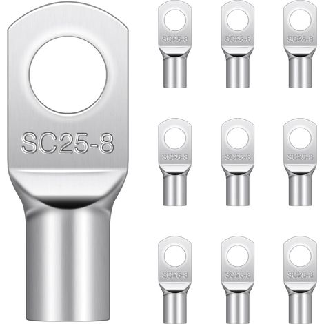 Cosses Tubulaires 25mm² M8 Hanibos Electriques Ronde à Œillet en Étamé Cosse à Sertir Annulaires 20 pièces Cuivre (1/5)