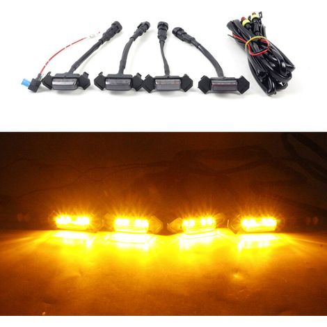LED Grille Light Kit Daytime Running Lights Car Auto Modification Accessories,Model: Light Amber Blackened Shell - Model: Light Amber Blackened Shell (1/5)