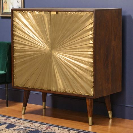 AS EASY Solid Wood Manila Gold Cabinet, 2 Doors, Brown (1/5)