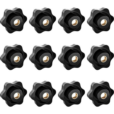 12 - Vis de serrage - Bouton étoile - Filetage M8 - Poignée ergonomique noire - Pour fixation mécanique et mobilier - Noir - 38x8mm