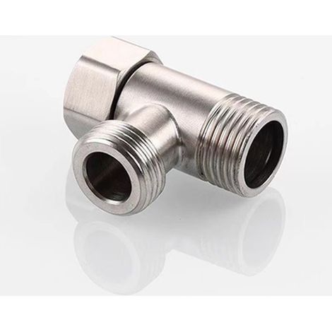 Raccord T en Acier Inoxydable 304 1/2" DN15, Té de Dérivation à Raccord Tournant, Raccord Tuyau Eau Fileté Mixte Intérieur Extérieur, 1 entrée 2 sorties pour Plomberie Maison (1/4)