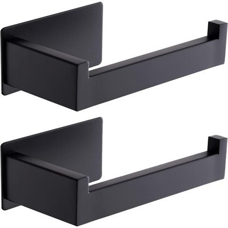 Portarrollos de papel higiénico de acero inoxidable para montaje en pared, no requiere taladrar, apto para baño y cocina, color negro -Crezuo