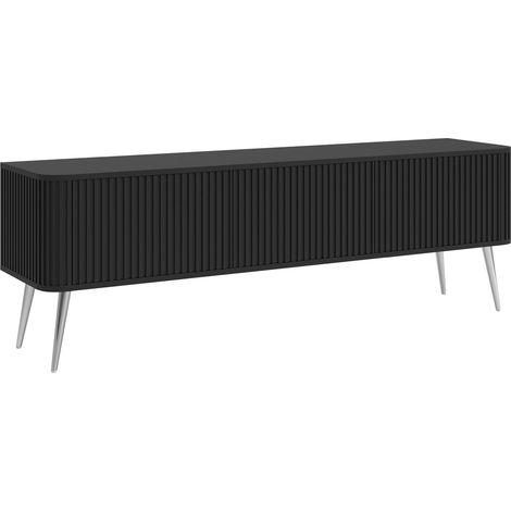 Selsey Ovarlo - TV-Lowboard, Schwarz mit silbernen Metallbeinen, 163 cm (1/5)