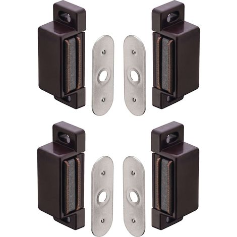 Cyclingcolors – Lot de 4 loqueteaux magnétiques rectangulaires – Force de maintien 2kg – Contre plaque en acier nickelé – À visser pour meuble et placard