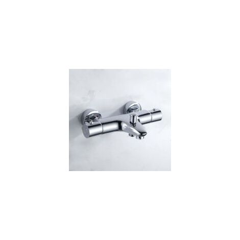 Thermostat-Badarmatur, Thermostat-Badewannenarmatur, Duscharmatur mit Temperaturregelung, Messing, Chrom-Finish, Badewannenmontage - Crezuo