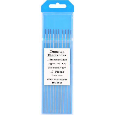 Électrodes tungstène WY20 2.0%, bout bleu, 1.6mm x 150mm pour soudage TIG, lot de 10 (1/5)