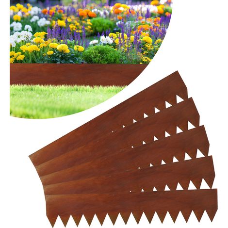 Wolketon Rasenkante mit Spitzen Metall 100 x 20 cm 40m Beeteinfassung Mähkante Verzinkt Wegbegrenzung Beetumrandung Palisade inkl. Handschuhe Rost