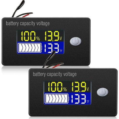 YMYNY Compteur de tension de capacité de batterie avec alarme et capteur de température externe Moniteur de température 12V Jauge de batterie au lithium acide pour la plupart des voitures 2 pièces (1/5)