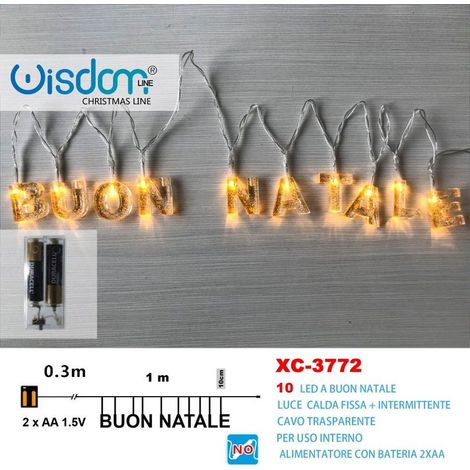 TRADE SHOP - Catena Luminosa Con Scritta Buon Natale 10 Led A Batteria Luce Calda Xc-3772 -
