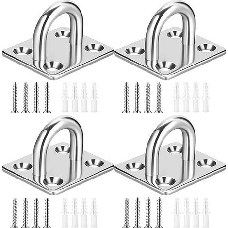 4 Pcs Plaque à œillets robuste, anneau d'agrafe, boucle de crochet, matériel d'ombrage en forme de U – Crochets de hamac de plafond mural M5 pour suspension pivotante – Acier inoxydable 304 (1/5)