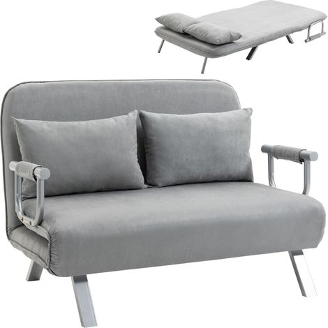 2-Sitzer-Schlafsofa, ausziehbarer Sessel mit 5-fach verstellbarer Rückenlehne, Chaiselongue inklusive 2 Kissen, Sofa mit abnehmbarem Bezug in Wildlederoptik, 111 x 80 x 78 cm, hellgrau