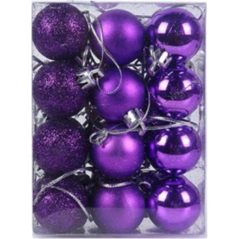 Boules de Noël décoration de l'arbre de Noël 24 pièces décoration de l'arbre de Noël plastique boules de Noël boules de l'arbre de Noël jusqu'à 3cm violet