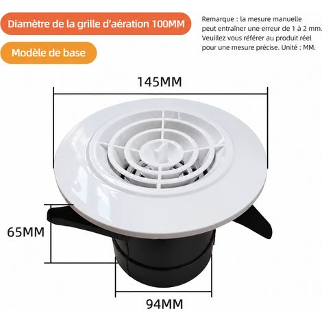 Bouche d'aération tourbillonnaire circulaire VMC 100 mm avec bague 21 100mm 14,5 × 14,5 × 6,5 cm 80 g – Livraison gratuite